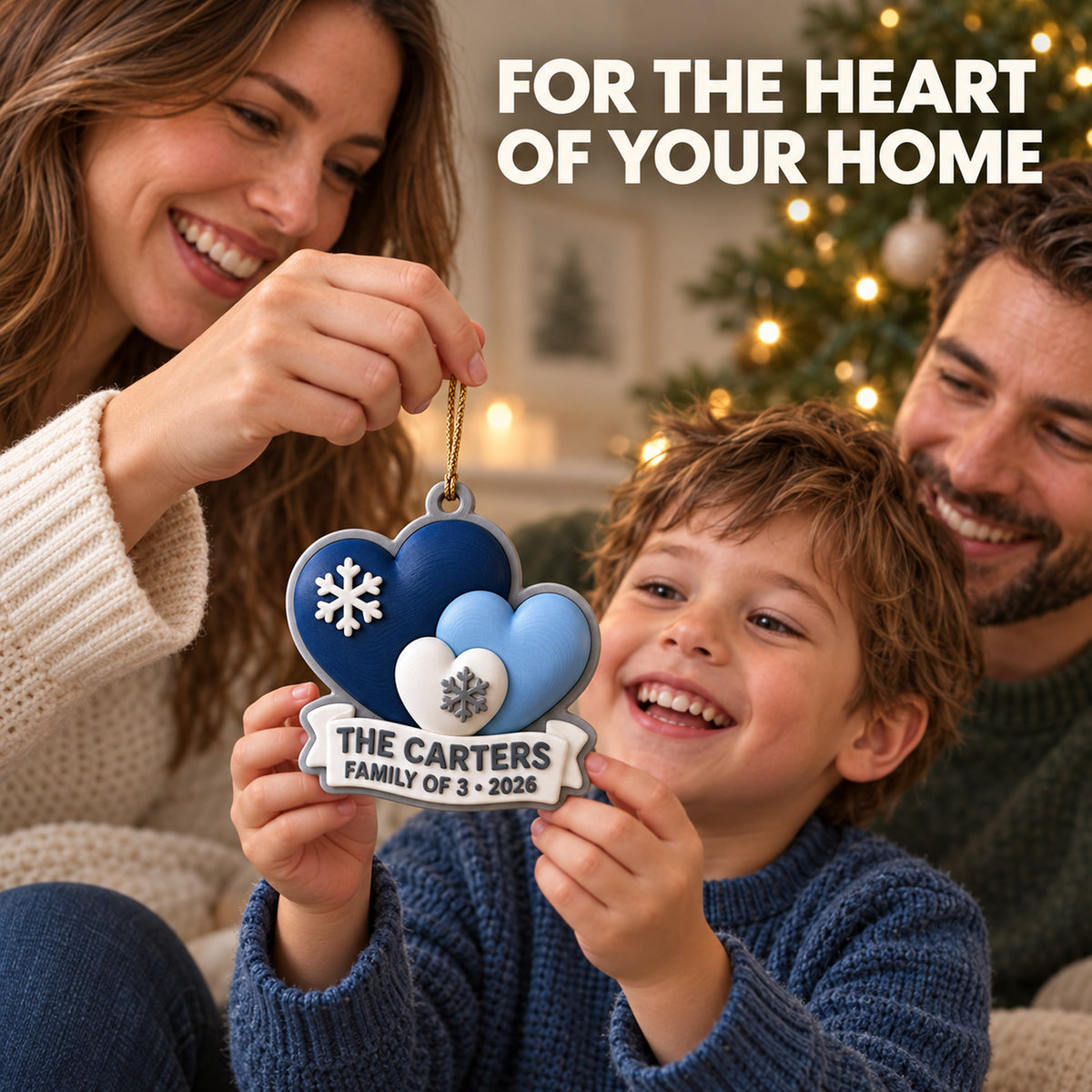 Personalized Family Three Hearts 3D Ornament - Custom Christmas Keepsake - image 8