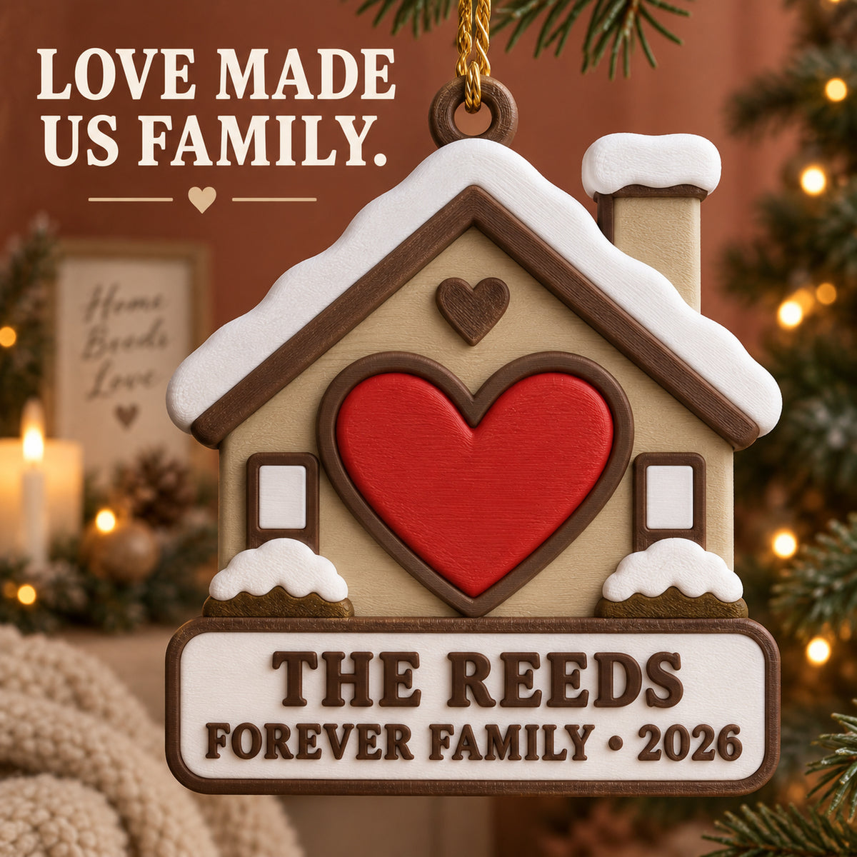 Personalized Adoption House Heart 3D Ornament - Custom Christmas Keepsake - image 1