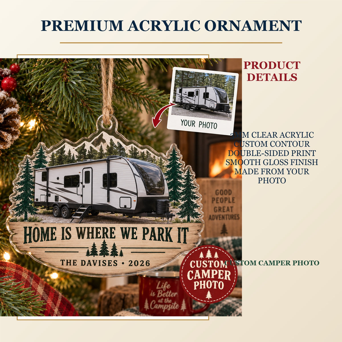 Personalized Camper RV Acrylic Ornament - Custom Photo Keepsake - image 2
