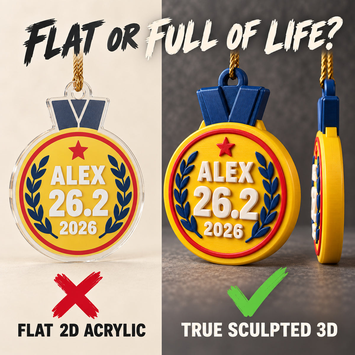 Personalized Marathon Medal 3D Ornament - Custom Christmas Keepsake - image 3