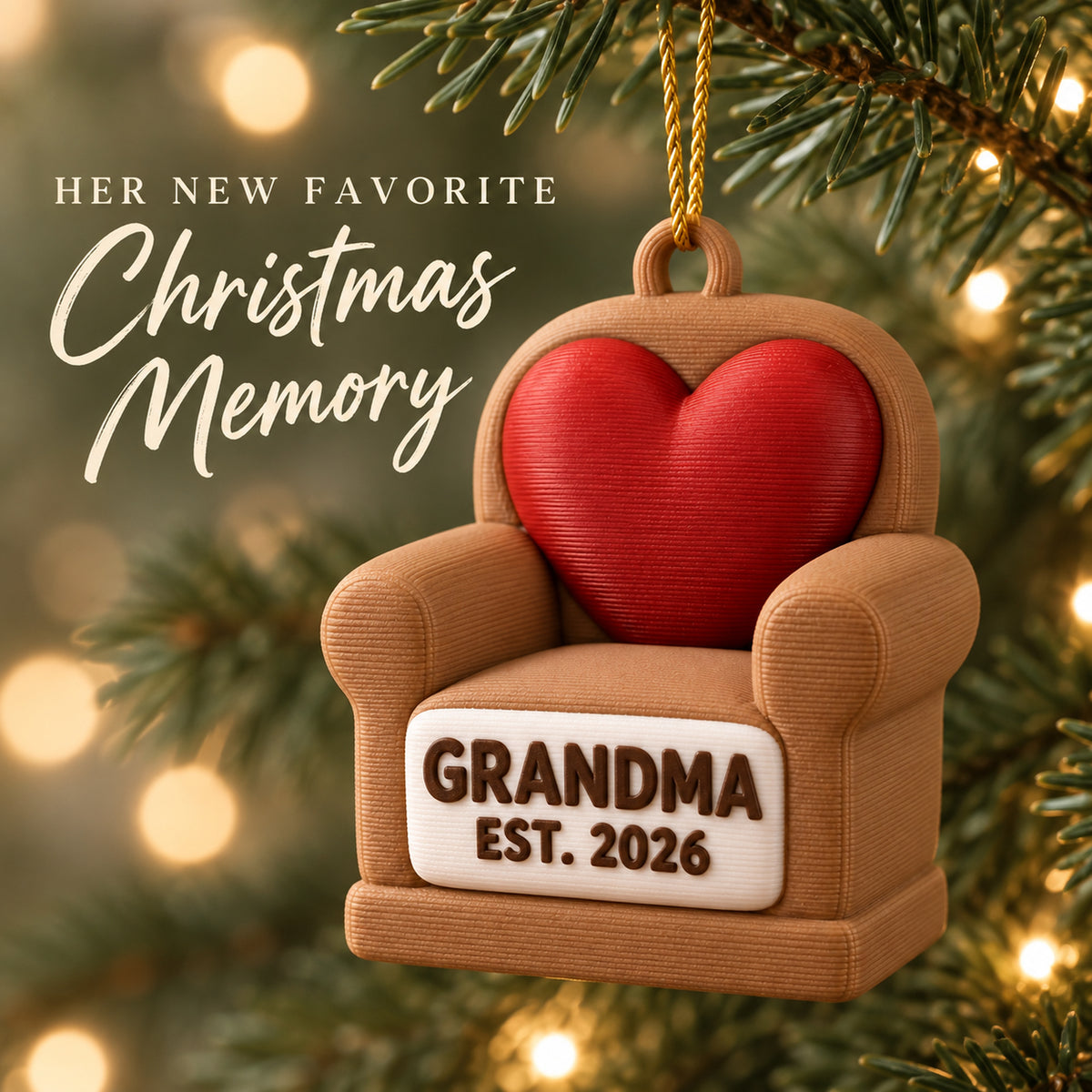 Personalized New Grandparent Chair Heart 3D Ornament - Custom Christmas Keepsake - image 7