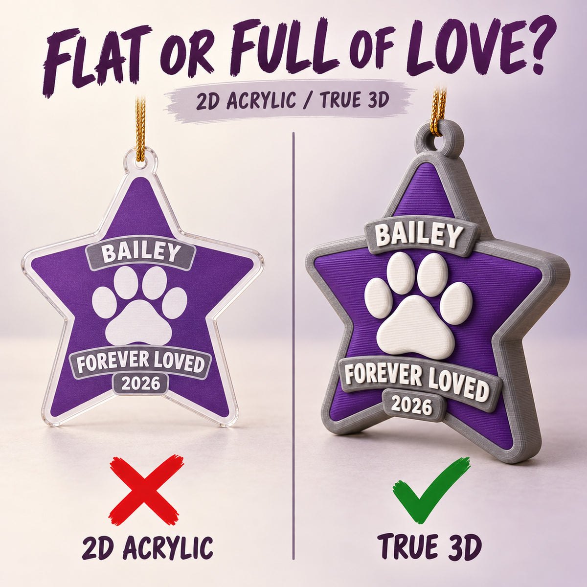 Personalized Memorial Star Paw 3D Ornament - Custom Christmas Keepsake - image 3