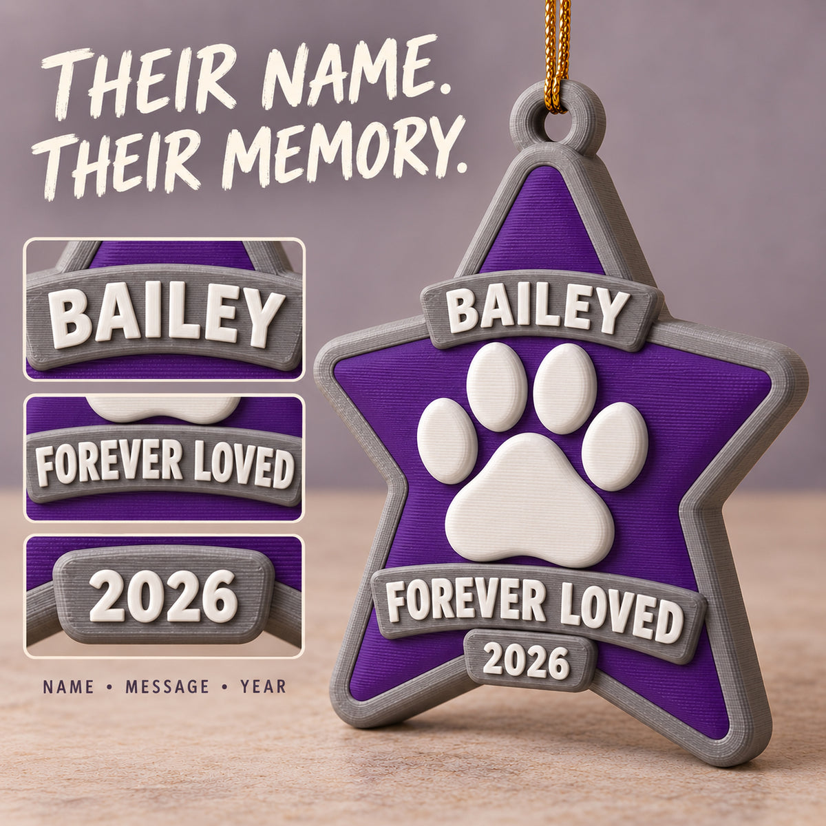 Personalized Memorial Star Paw 3D Ornament - Custom Christmas Keepsake - image 7