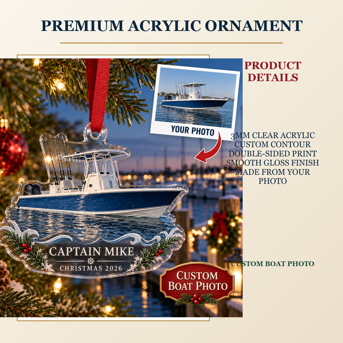 Personalized Fishing Boat Acrylic Ornament - Custom Photo Keepsake - image 2