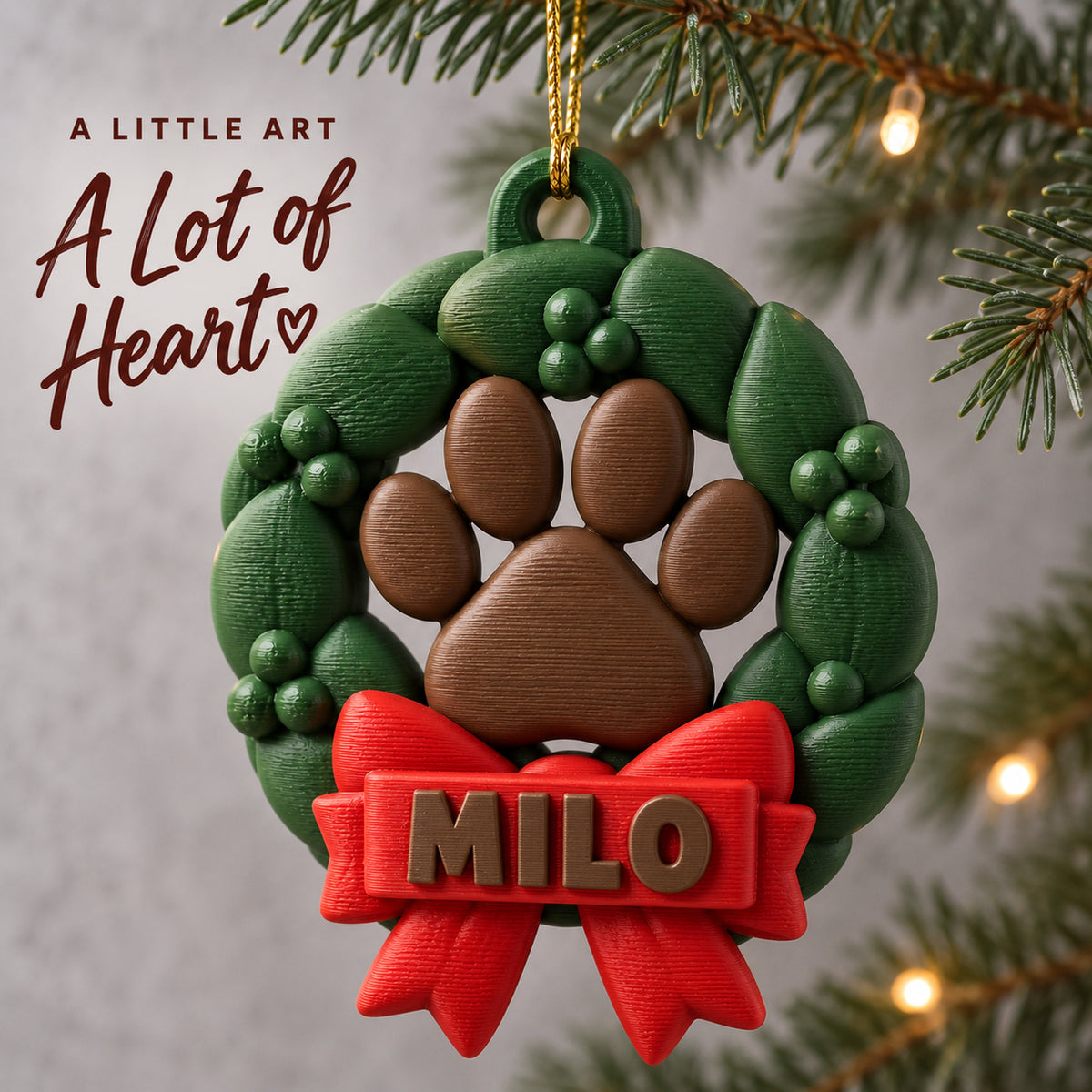 Personalized Paw Wreath 3D Ornament - Custom Christmas Keepsake - image 2