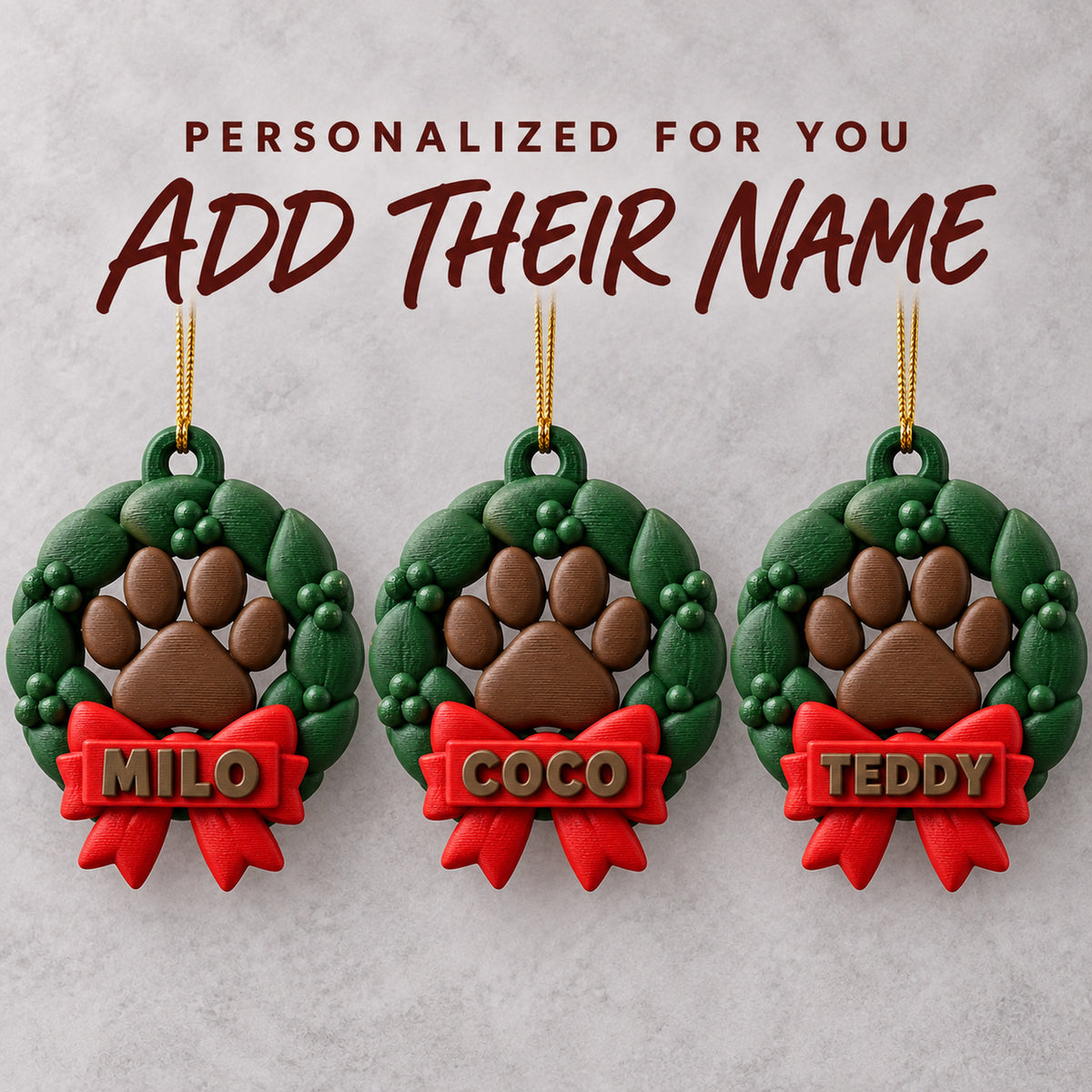 Personalized Paw Wreath 3D Ornament - Custom Christmas Keepsake - image 7