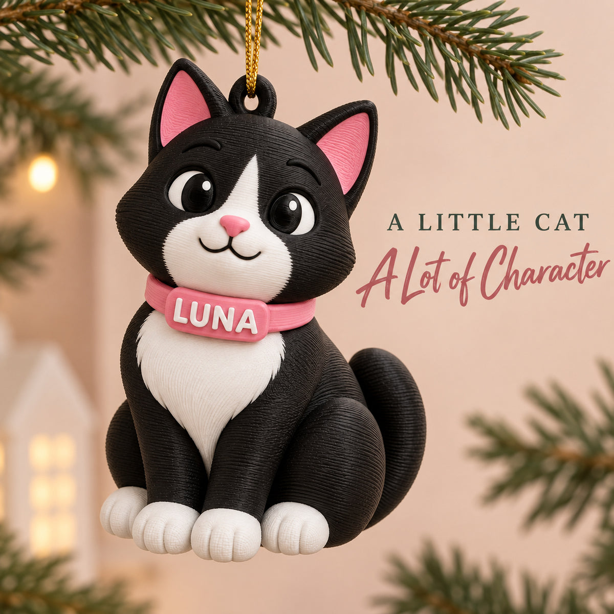 Personalized Sitting Cat 3D Ornament - Custom Christmas Keepsake - image 2