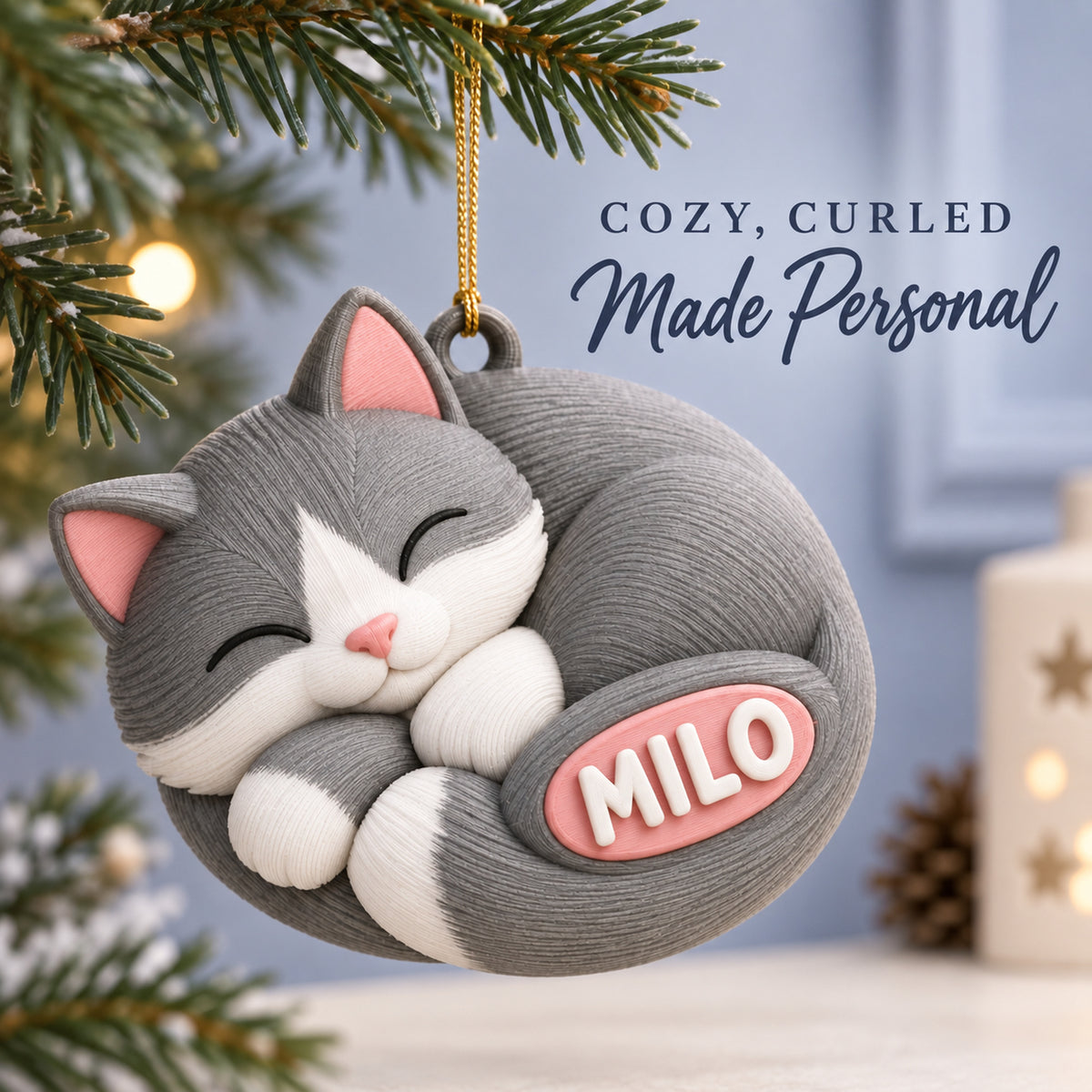 Personalized Curled Cat 3D Ornament - Custom Christmas Keepsake - image 2