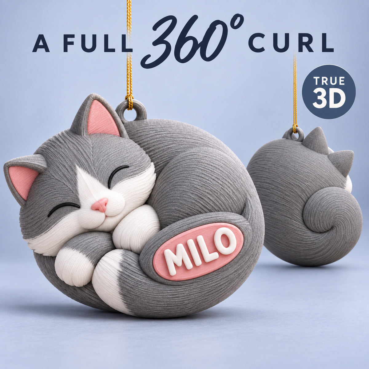 Personalized Curled Cat 3D Ornament - Custom Christmas Keepsake - image 4