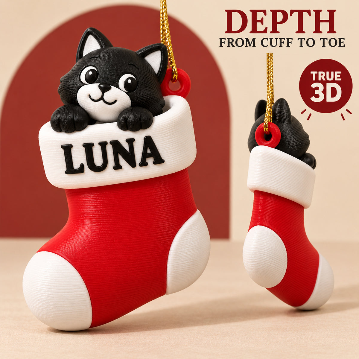 Personalized Cat Stocking 3D Ornament - Custom Christmas Keepsake - image 4