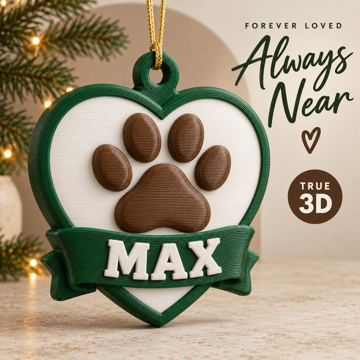 Personalized Memorial Heart Paw 3D Ornament - Custom Christmas Keepsake - image 1