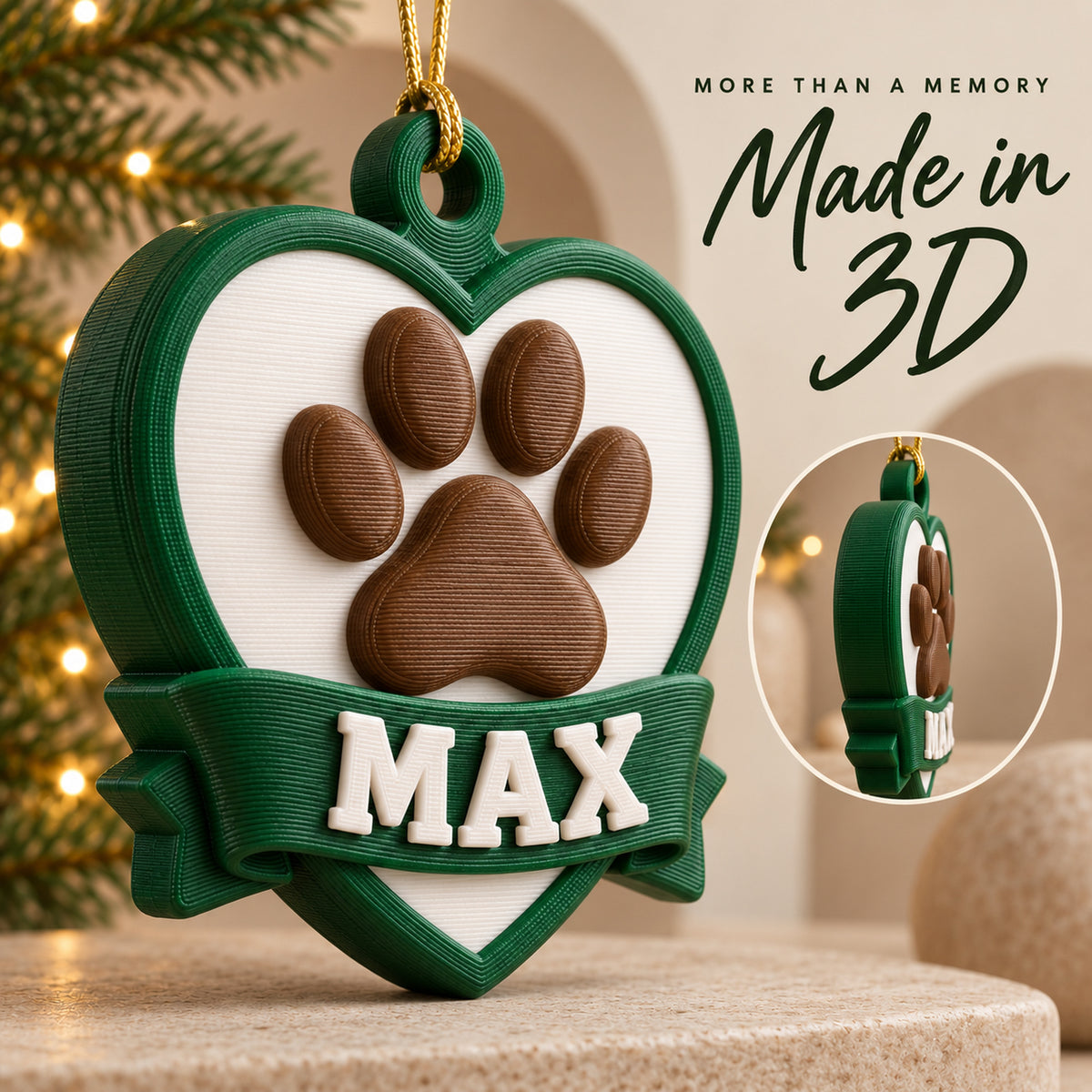 Personalized Memorial Heart Paw 3D Ornament - Custom Christmas Keepsake - image 4