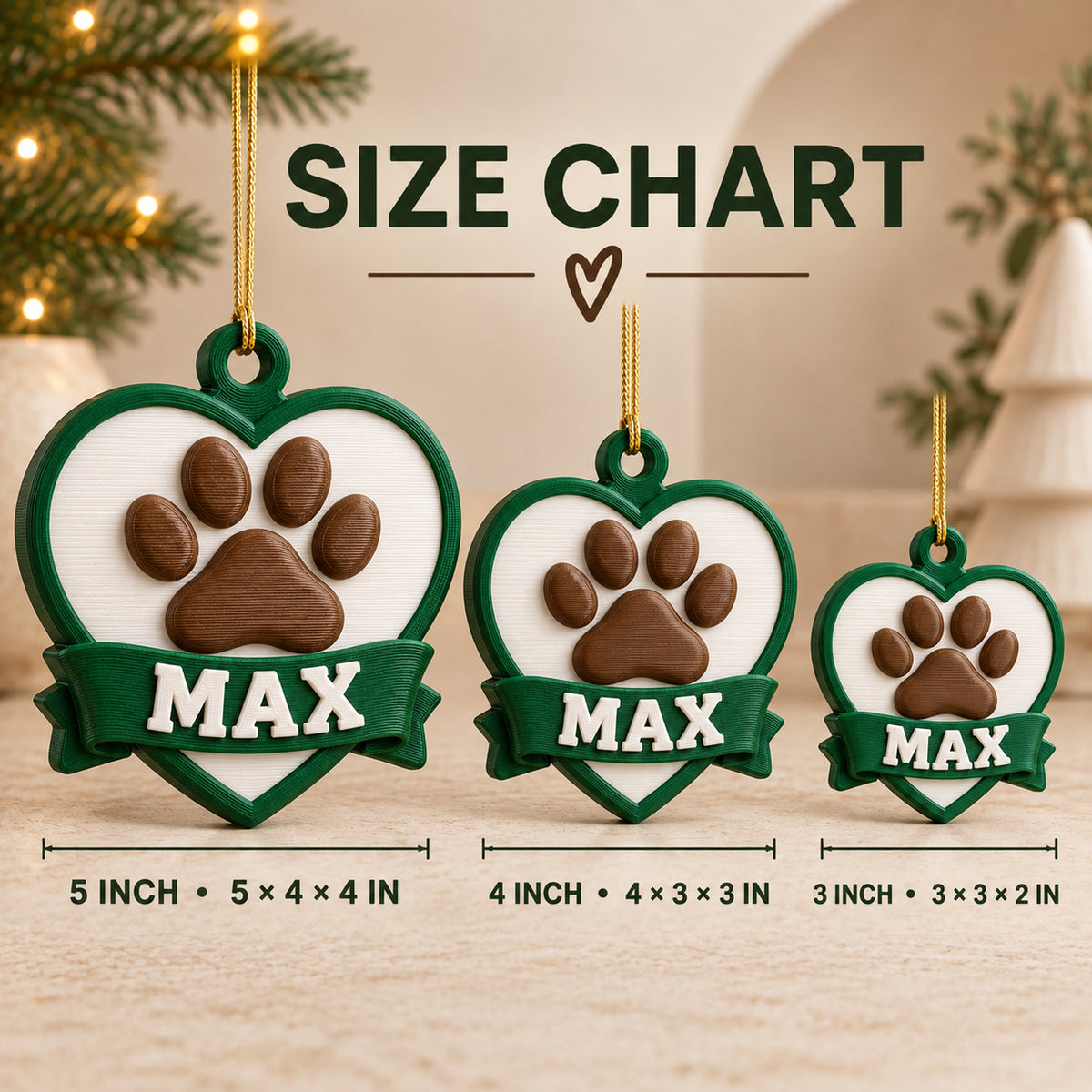 Personalized Memorial Heart Paw 3D Ornament - Custom Christmas Keepsake - image 5