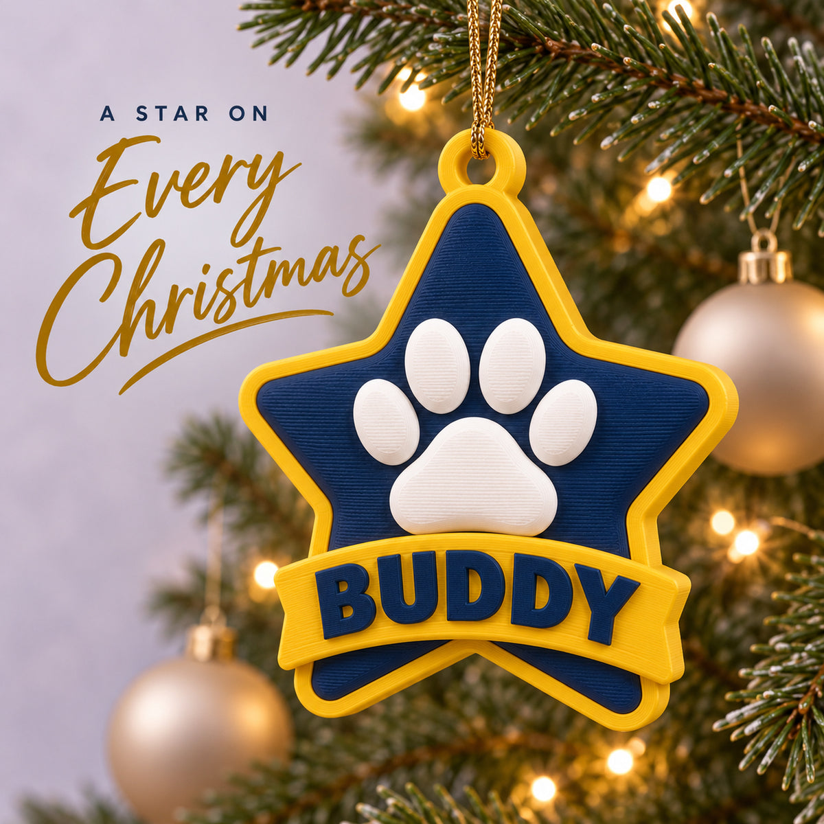 Personalized Memorial Star Paw 3D Ornament - Custom Christmas Keepsake - image 2