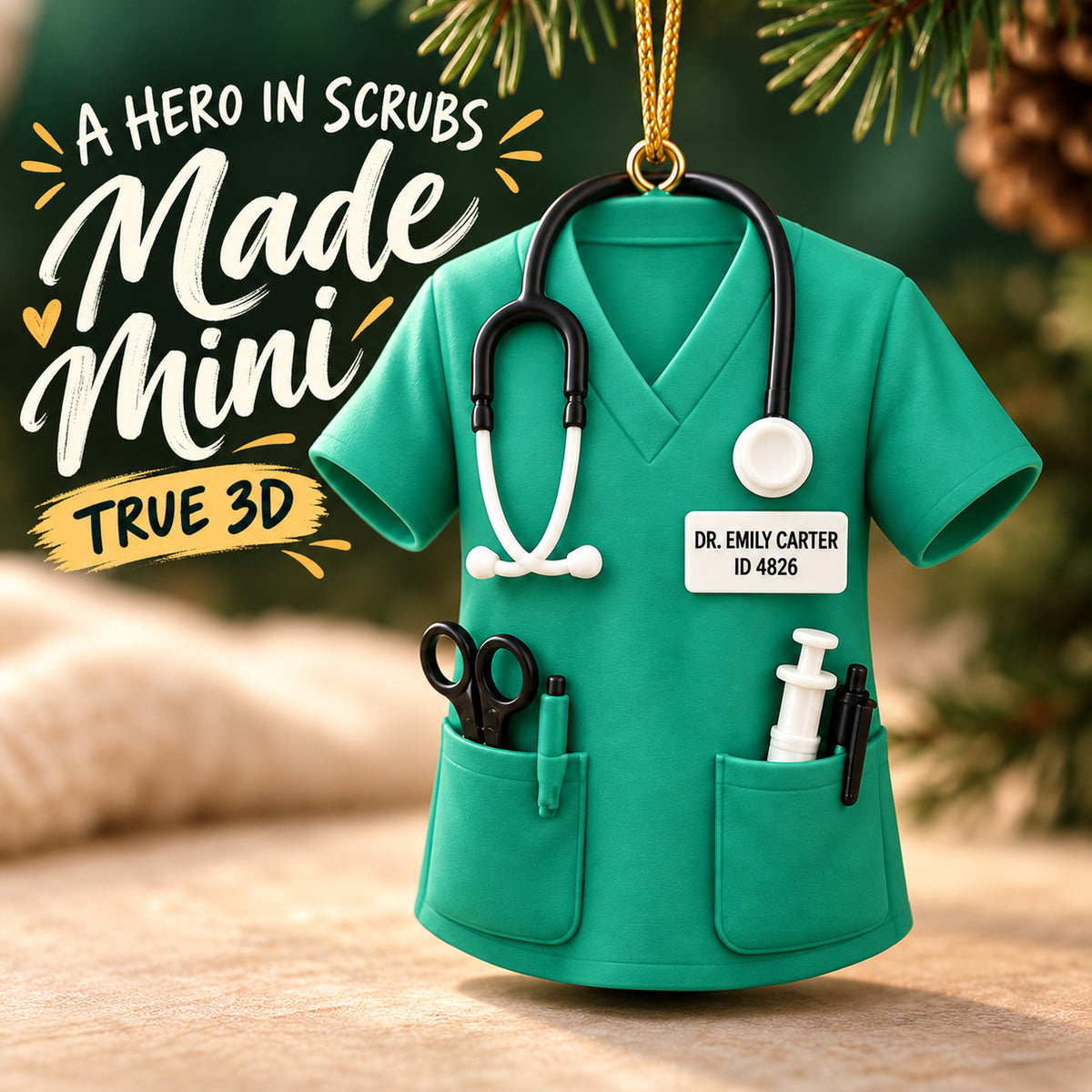Personalized Doctor Scrubs 3D Ornament - Custom Christmas Keepsake - image 1