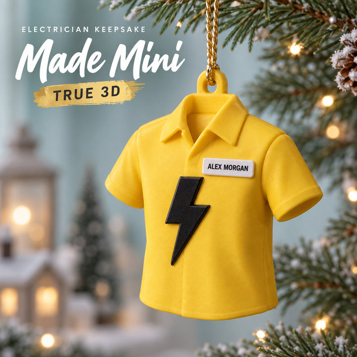 Personalized Electrician Shirt Lightning 3D Ornament - Custom Christmas Keepsake - image 1