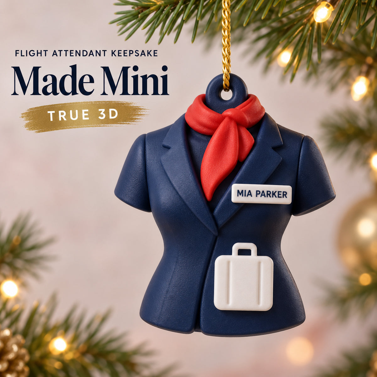 Personalized Flight Attendant Uniform Suitcase 3D Ornament - Custom Christmas Keepsake - image 1