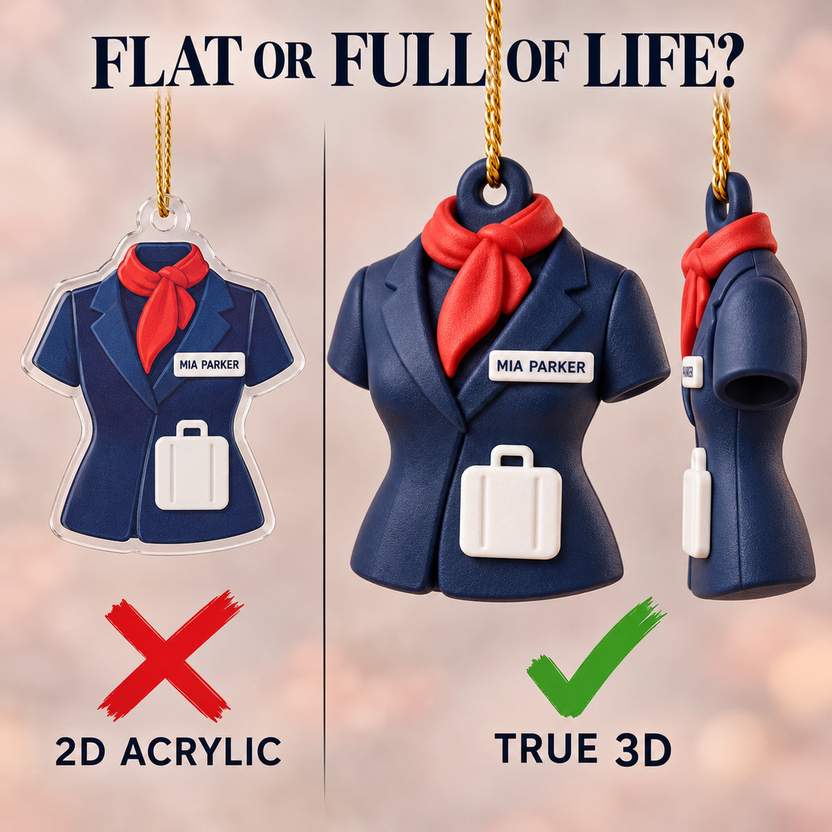 Personalized Flight Attendant Uniform Suitcase 3D Ornament - Custom Christmas Keepsake - image 3