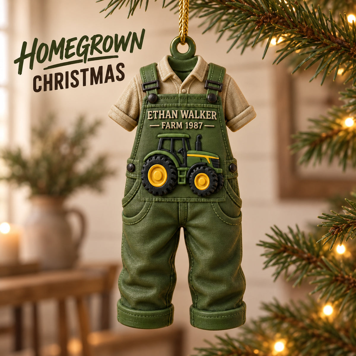 Personalized Farmer Overalls Tractor 3D Ornament - Custom Christmas Keepsake - image 2