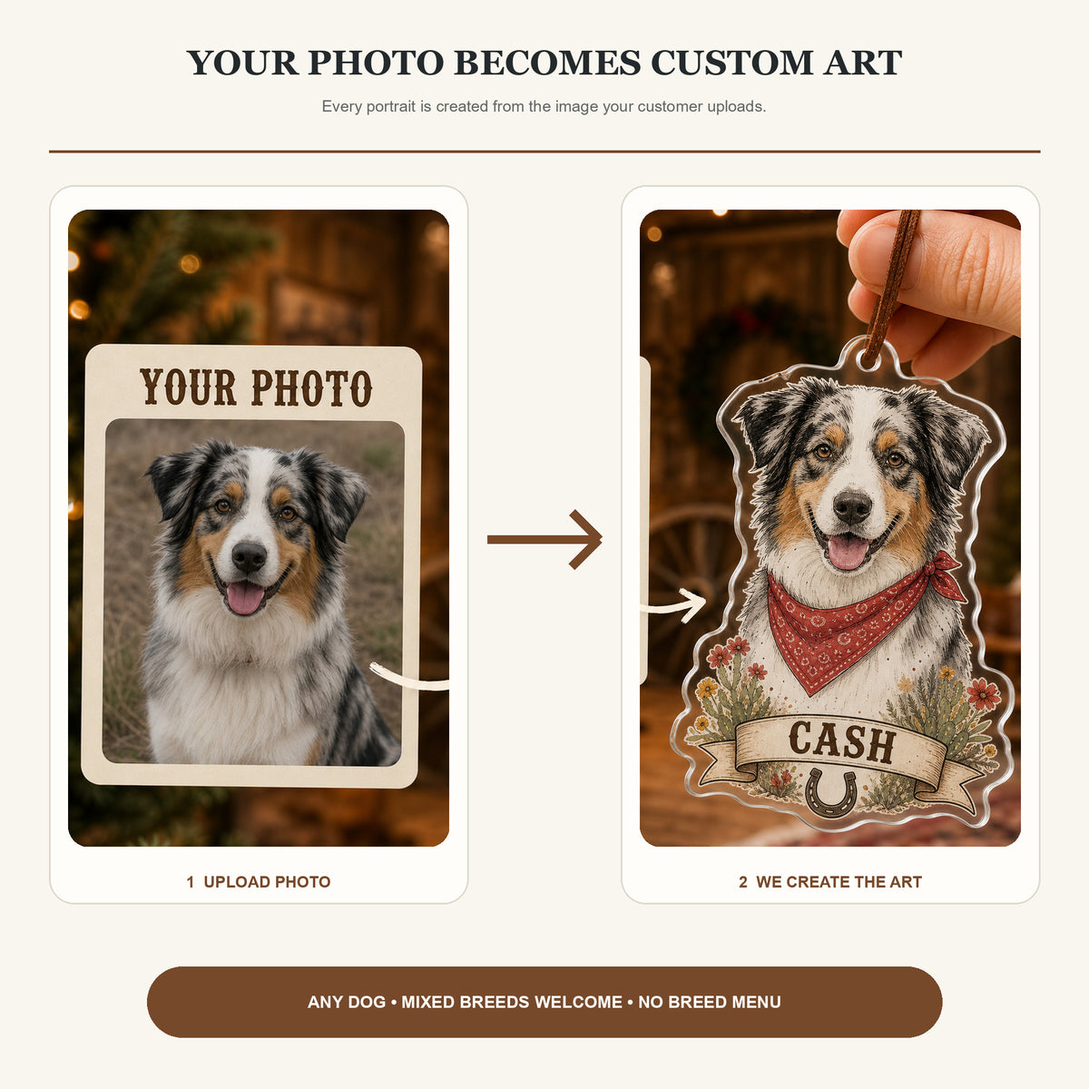 Personalized Western Cowboy Dog Photo Acrylic Ornament - Custom Pet Keepsake - image 3