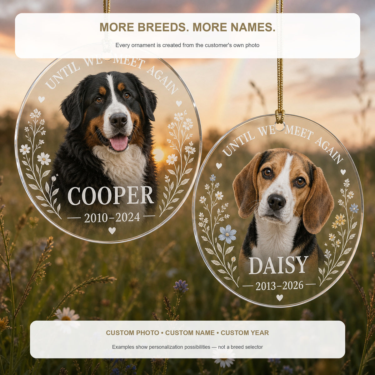 Personalized Across the Meadow Pet Memorial Photo Acrylic Ornament - Custom Pet Keepsake - image 4