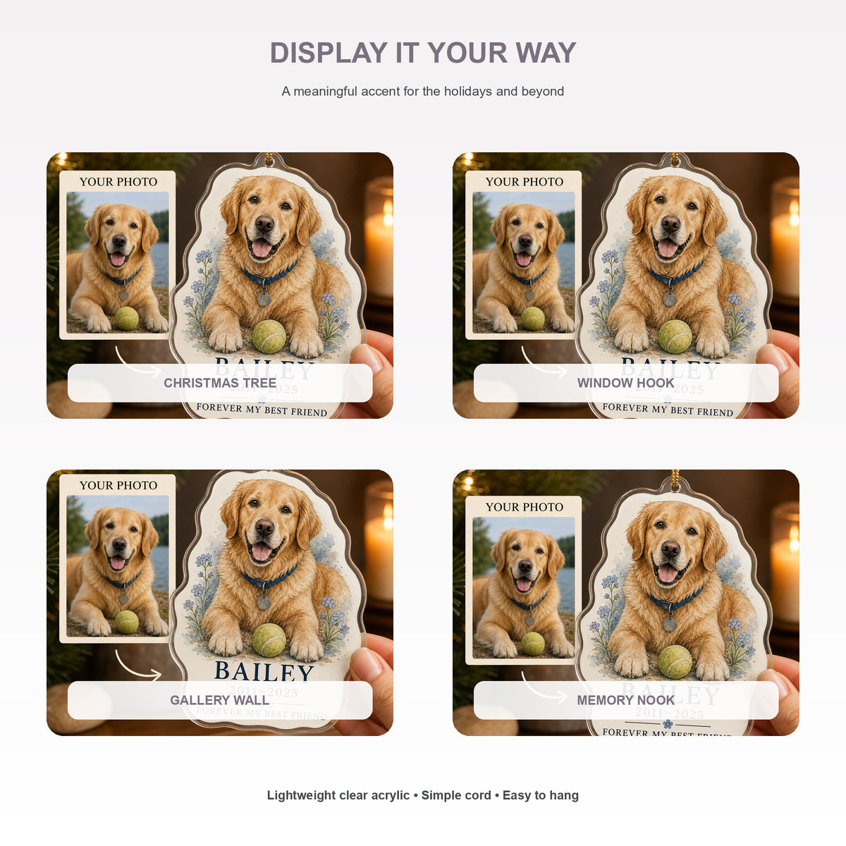 Personalized Collar and Favorite Toy Pet Memorial Photo Acrylic Ornament - Custom Pet Keepsake - image 2