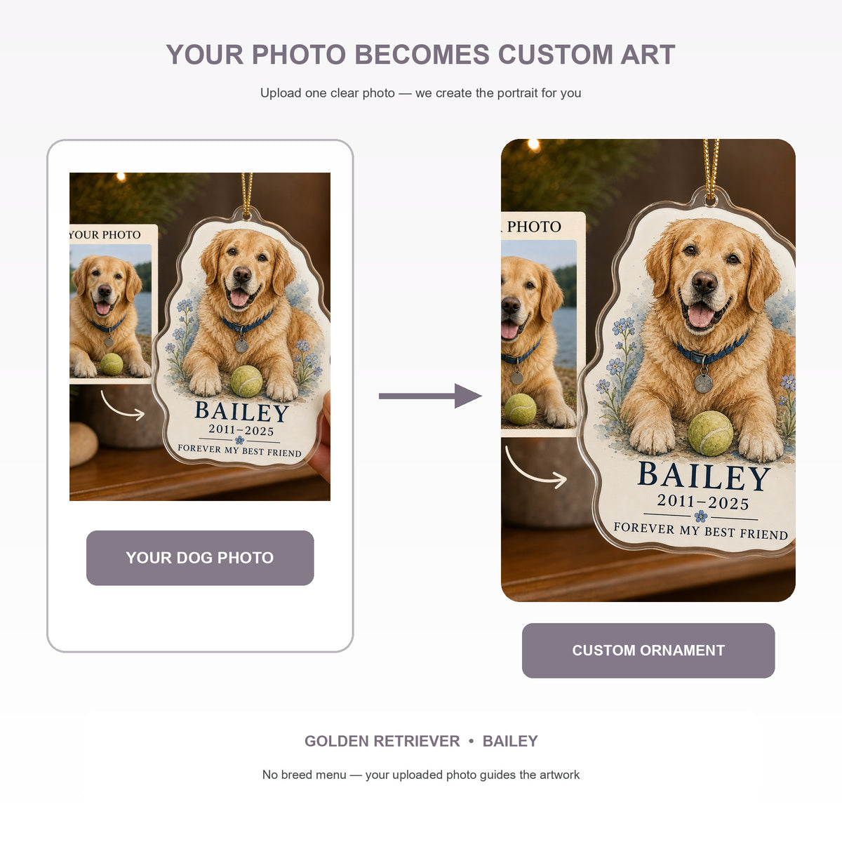 Personalized Collar and Favorite Toy Pet Memorial Photo Acrylic Ornament - Custom Pet Keepsake - image 3