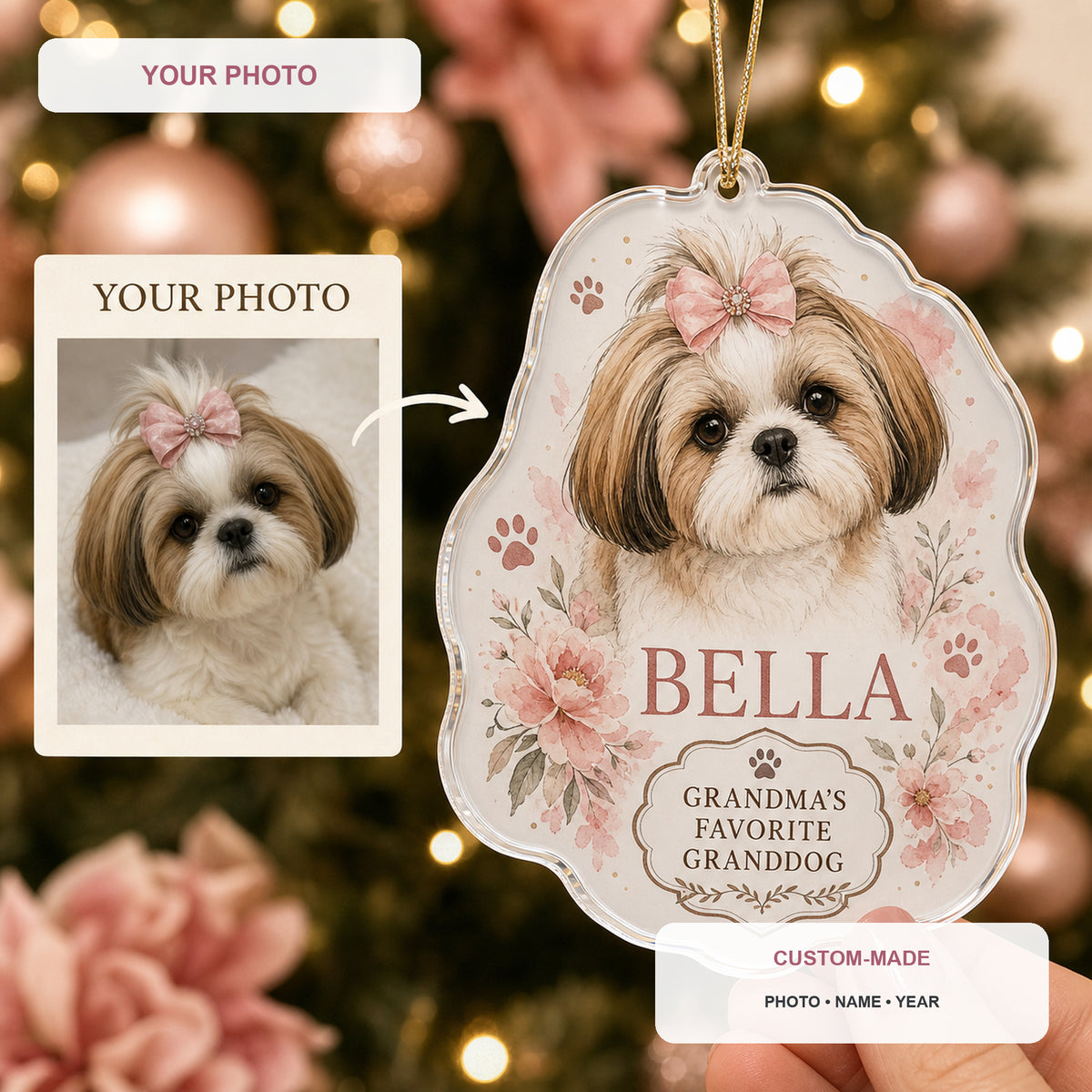 Personalized Favorite Granddog Grandma Photo Acrylic Ornament - Custom Pet Keepsake - image 1