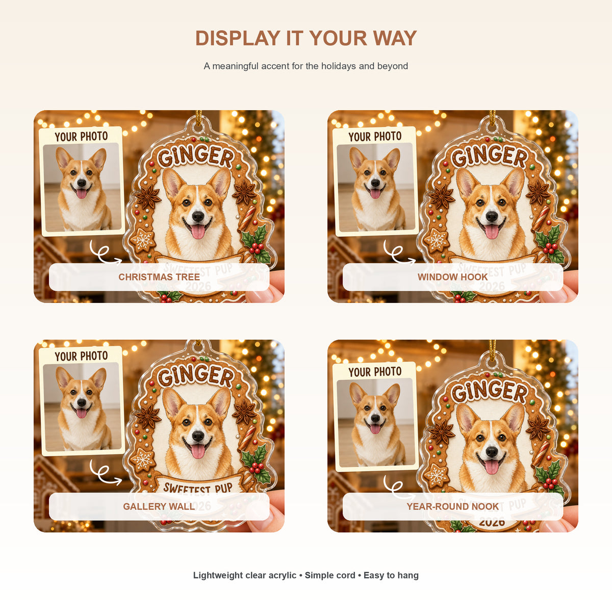 Personalized Gingerbread Dog Photo Acrylic Ornament - Custom Pet Keepsake - image 2
