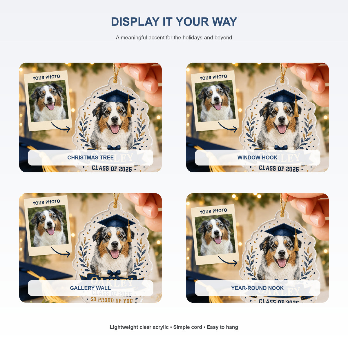 Personalized Graduation Dog Photo Acrylic Ornament - Custom Pet Keepsake - image 2