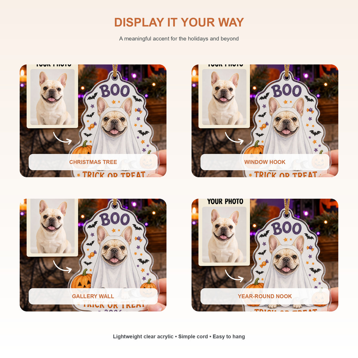 Personalized Halloween Ghost Dog Photo Acrylic Ornament - Custom Pet Keepsake - image 2