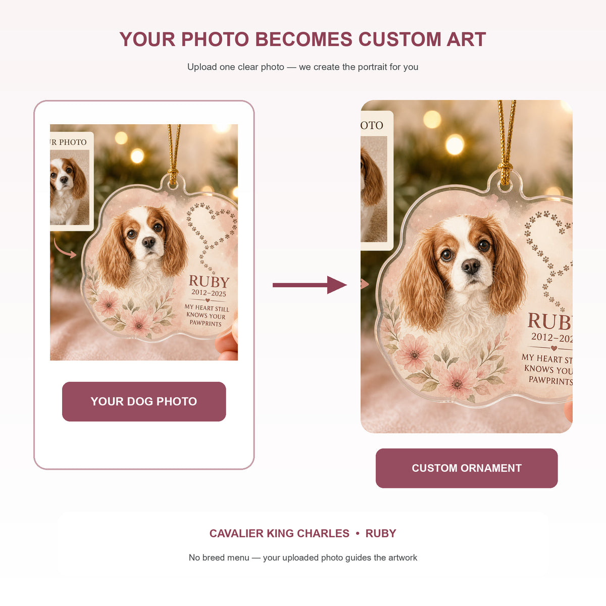 Personalized Heart Pawprints Pet Memorial Photo Acrylic Ornament - Custom Pet Keepsake - image 3