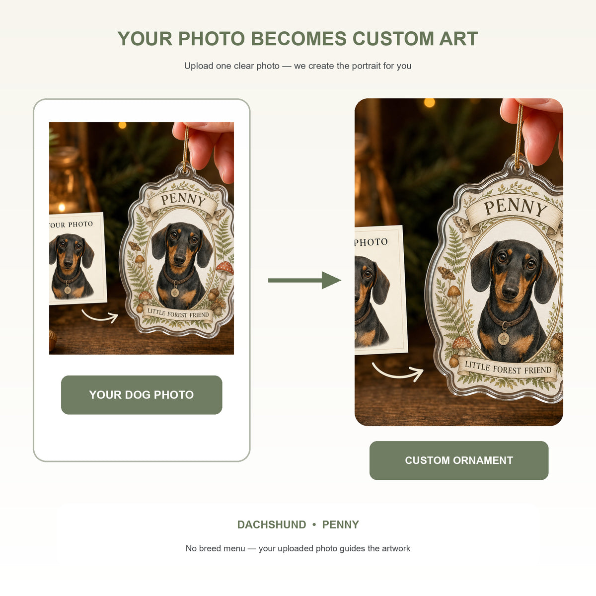 Personalized Storybook Woodland Dog Photo Acrylic Ornament - Custom Pet Keepsake - image 3