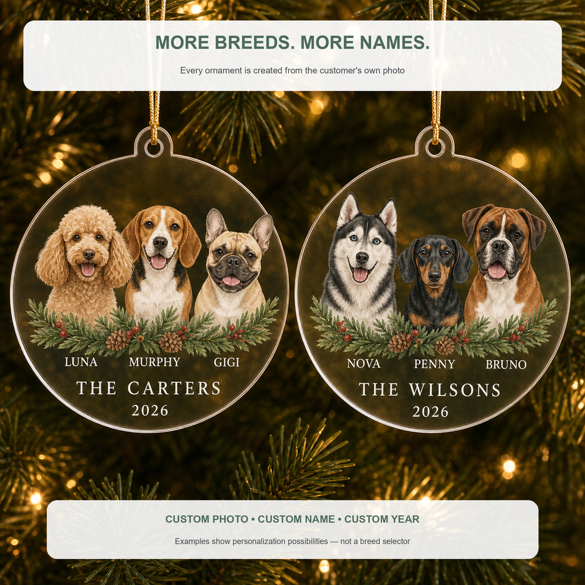 Personalized Three Dog Family Photo Acrylic Ornament - Custom Pet Keepsake - image 4