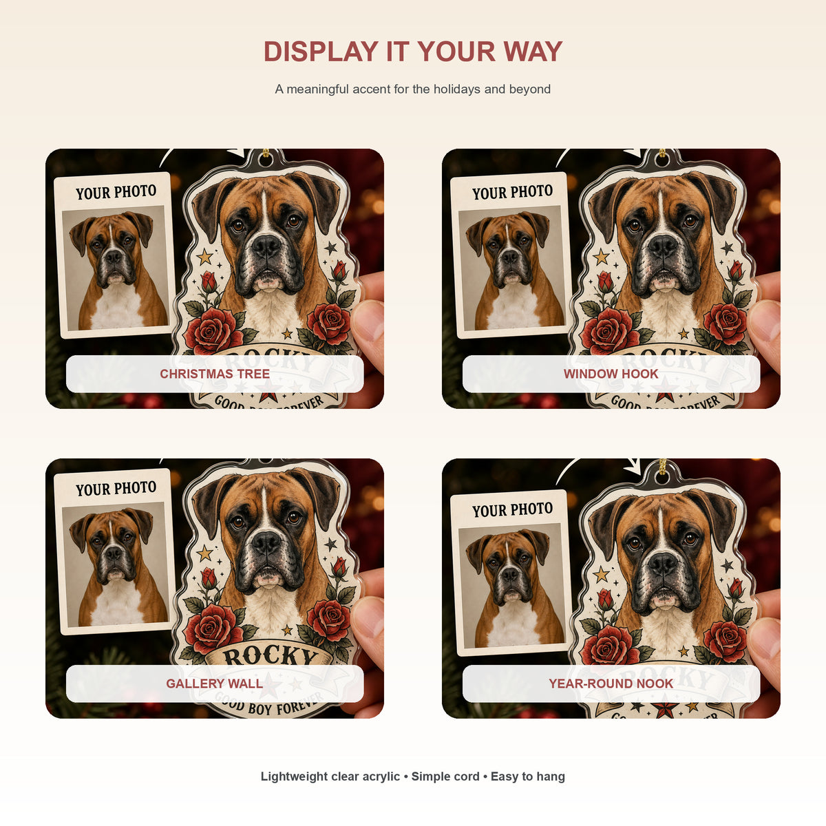 Personalized Vintage Tattoo Dog Photo Acrylic Ornament - Custom Pet Keepsake - image 2