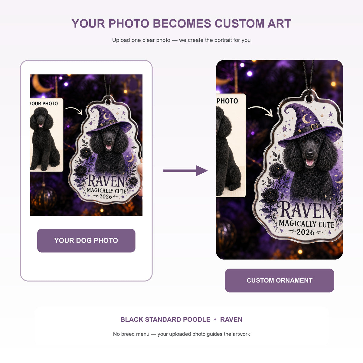 Personalized Witch Hat Dog Photo Acrylic Ornament - Custom Pet Keepsake - image 3
