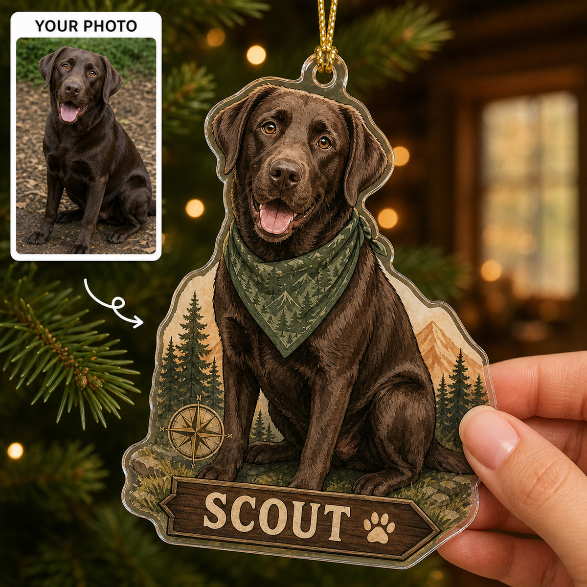 Personalized Adventure Dog Photo Acrylic Ornament - Custom Pet Keepsake - image 1