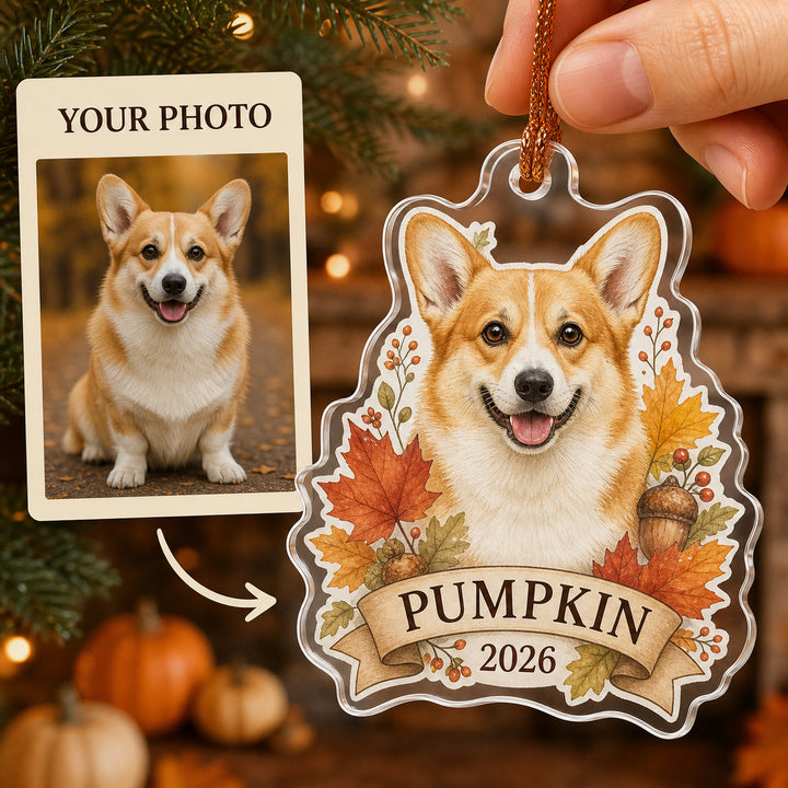 Personalized Autumn Leaves Dog Photo Acrylic Ornament - Custom Pet Keepsake - image 1