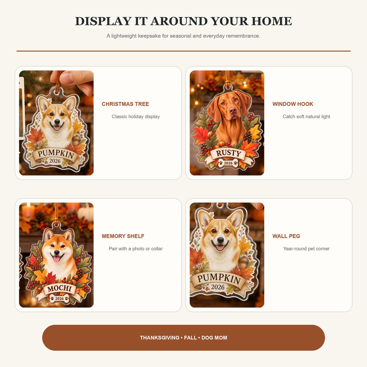 Personalized Autumn Leaves Dog Photo Acrylic Ornament - Custom Pet Keepsake - image 2