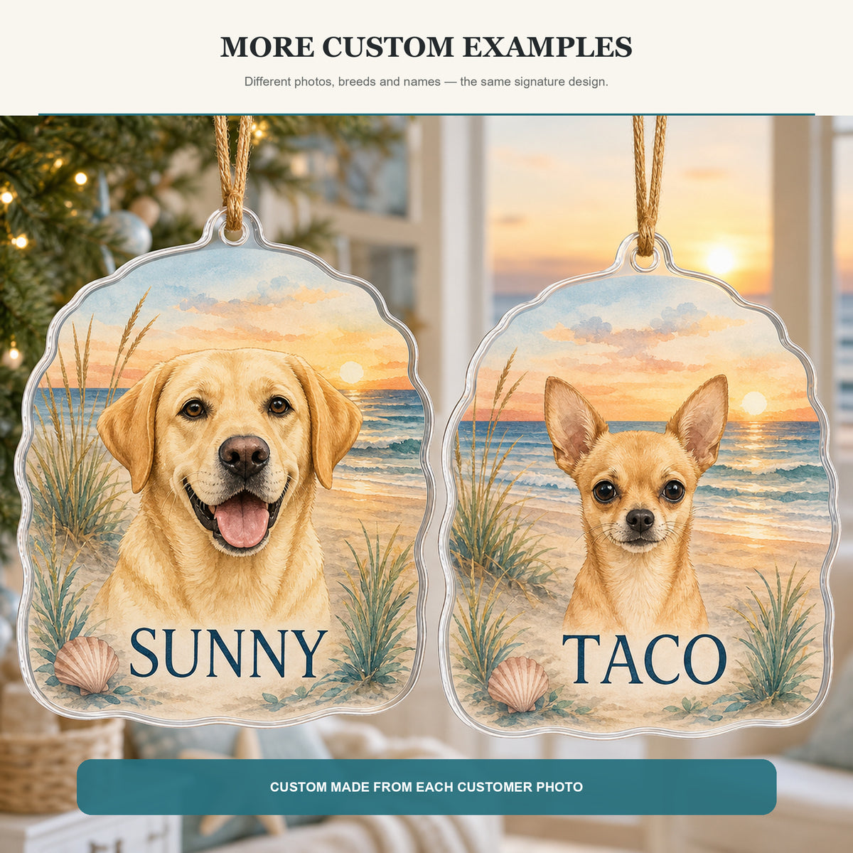 Personalized Beach Sunset Dog Photo Acrylic Ornament - Custom Pet Keepsake - image 4