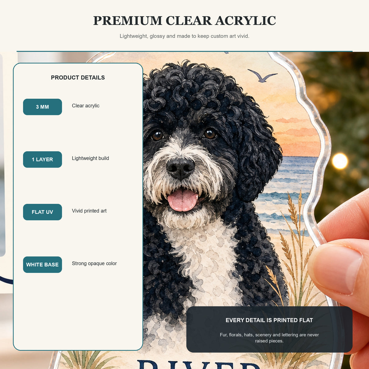 Personalized Beach Sunset Dog Photo Acrylic Ornament - Custom Pet Keepsake - image 9