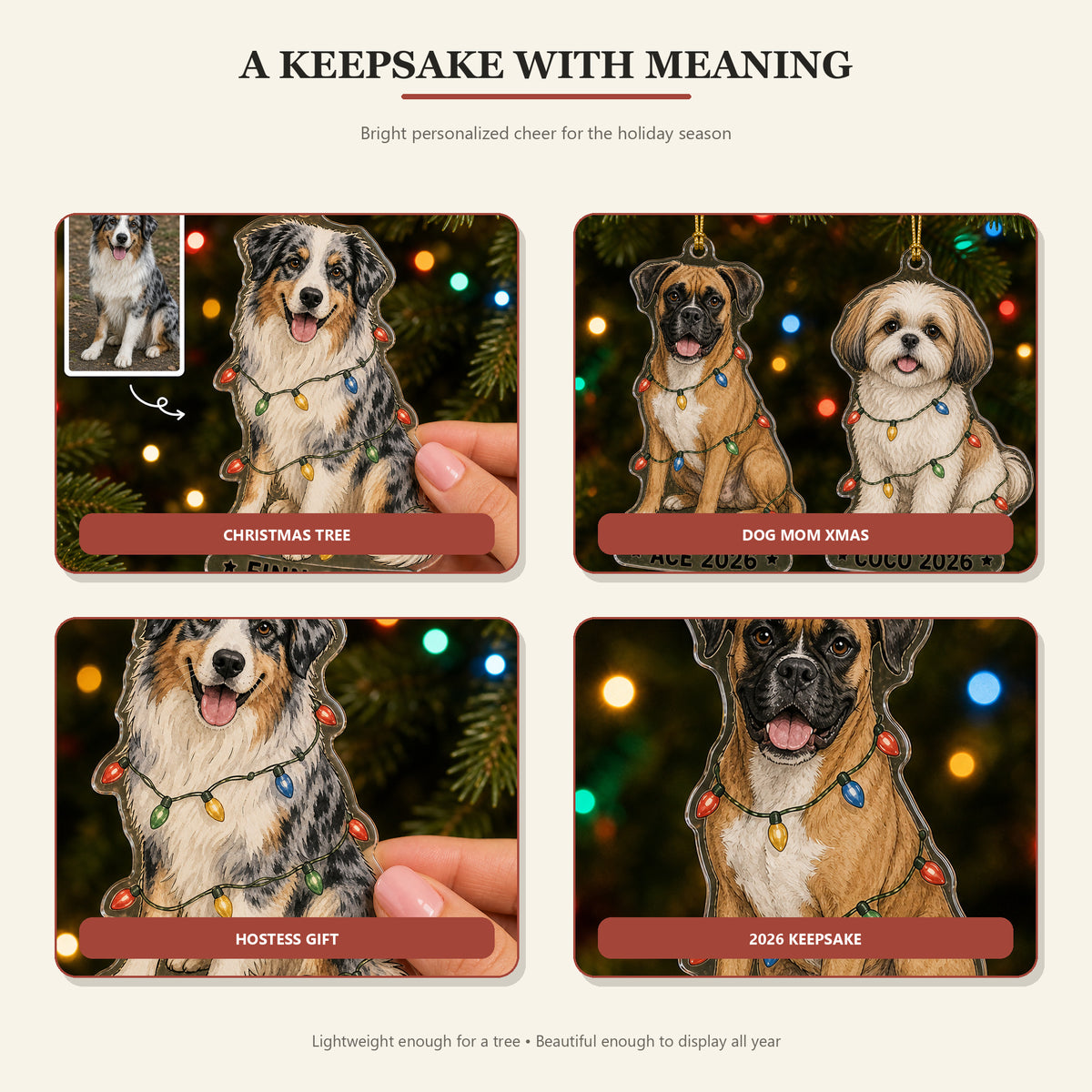 Personalized Christmas Lights Dog Photo Acrylic Ornament - Custom Pet Keepsake - image 2