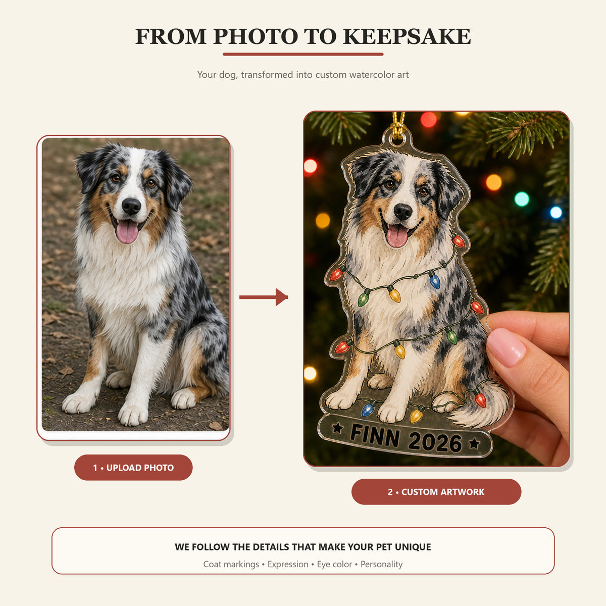 Personalized Christmas Lights Dog Photo Acrylic Ornament - Custom Pet Keepsake - image 3