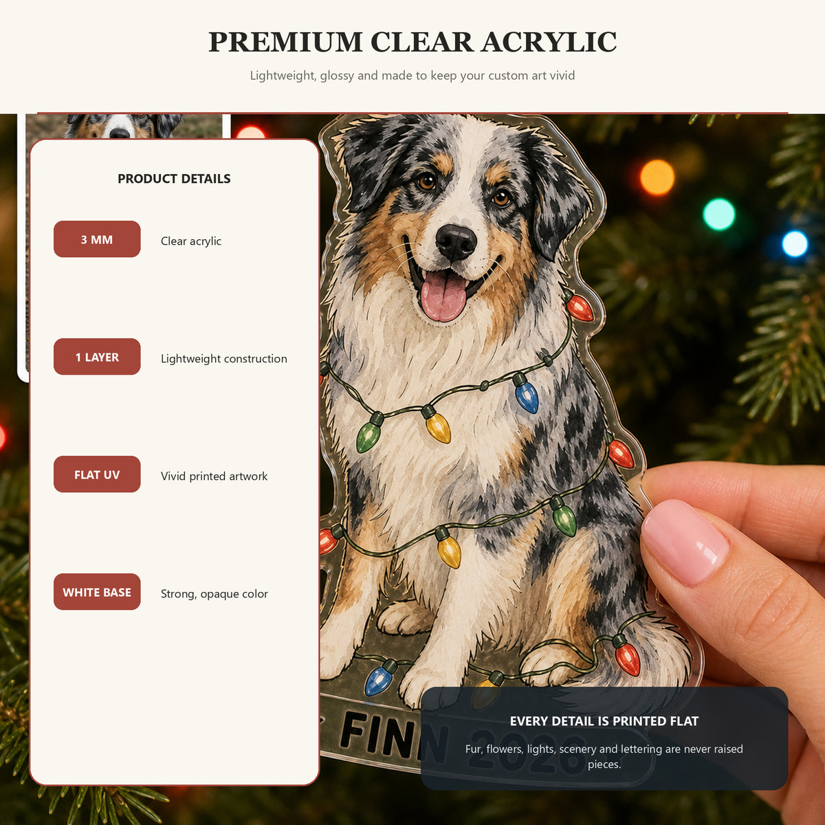 Personalized Christmas Lights Dog Photo Acrylic Ornament - Custom Pet Keepsake - image 9