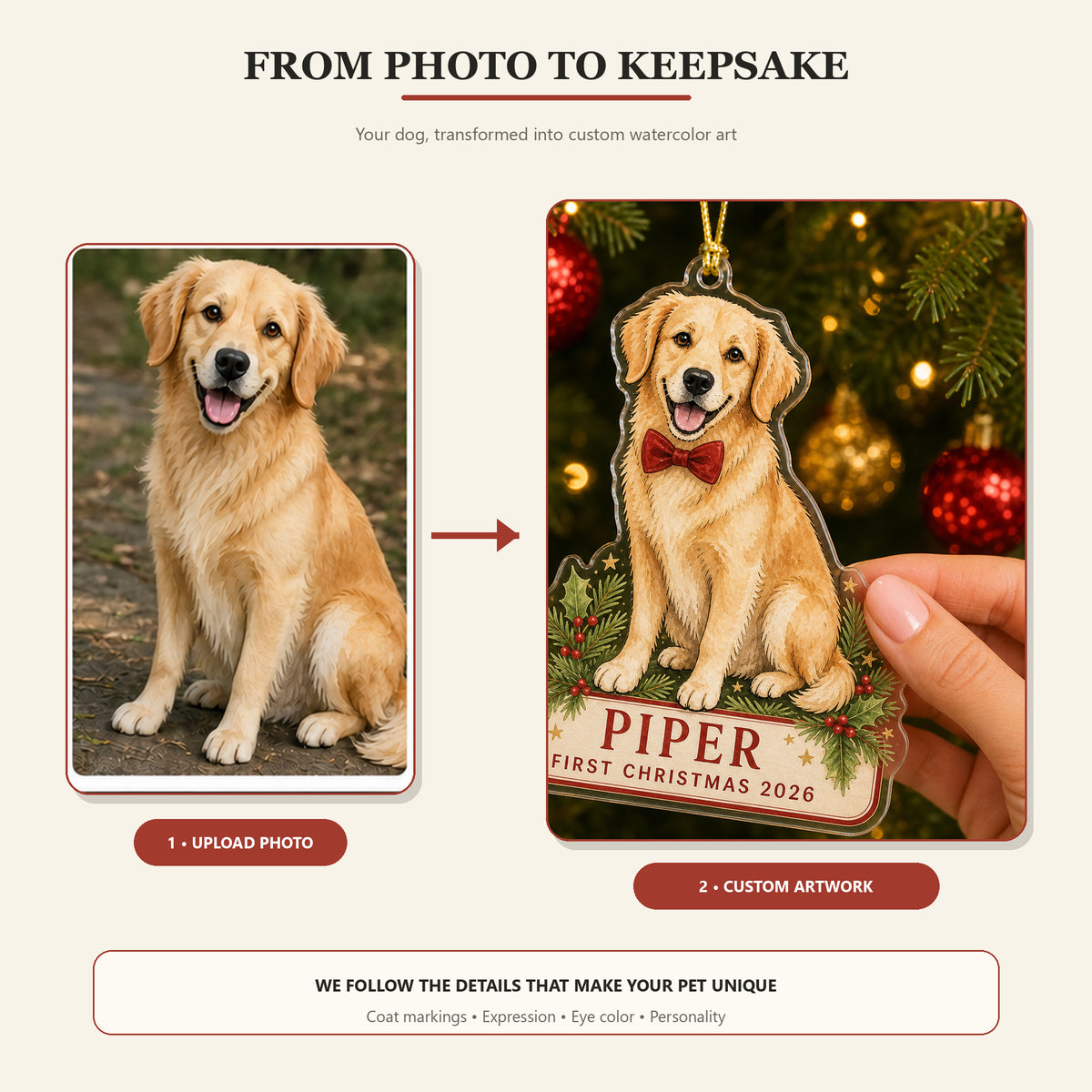 Personalized First Christmas Dog Photo Acrylic Ornament - Custom Pet Keepsake - image 3