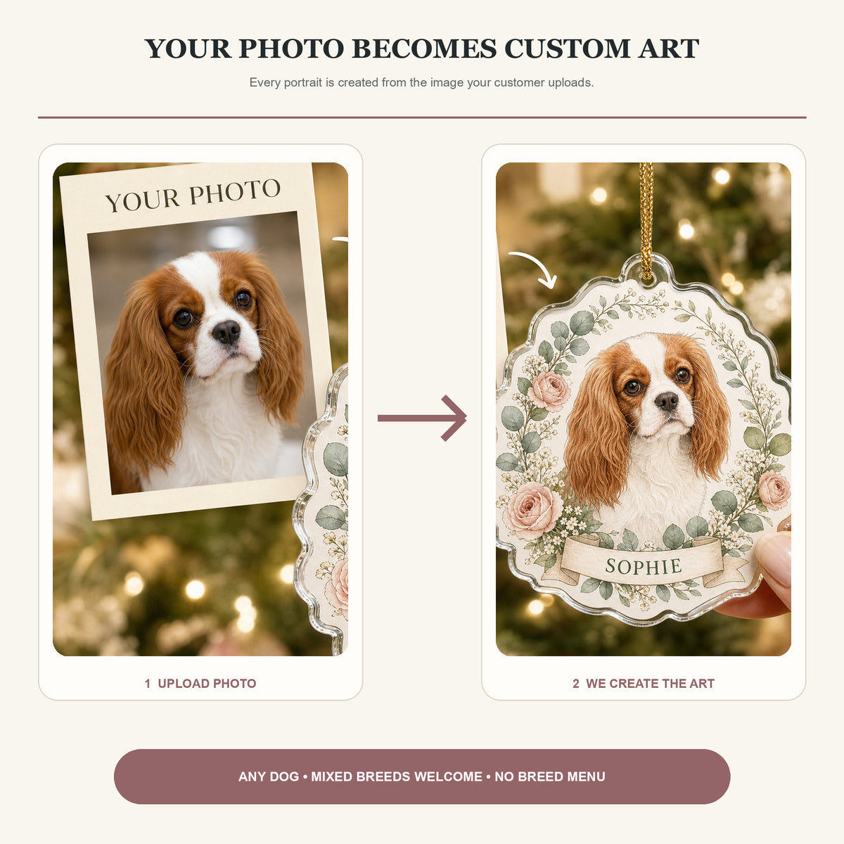 Personalized Floral Wreath Dog Photo Acrylic Ornament - Custom Pet Keepsake - image 3