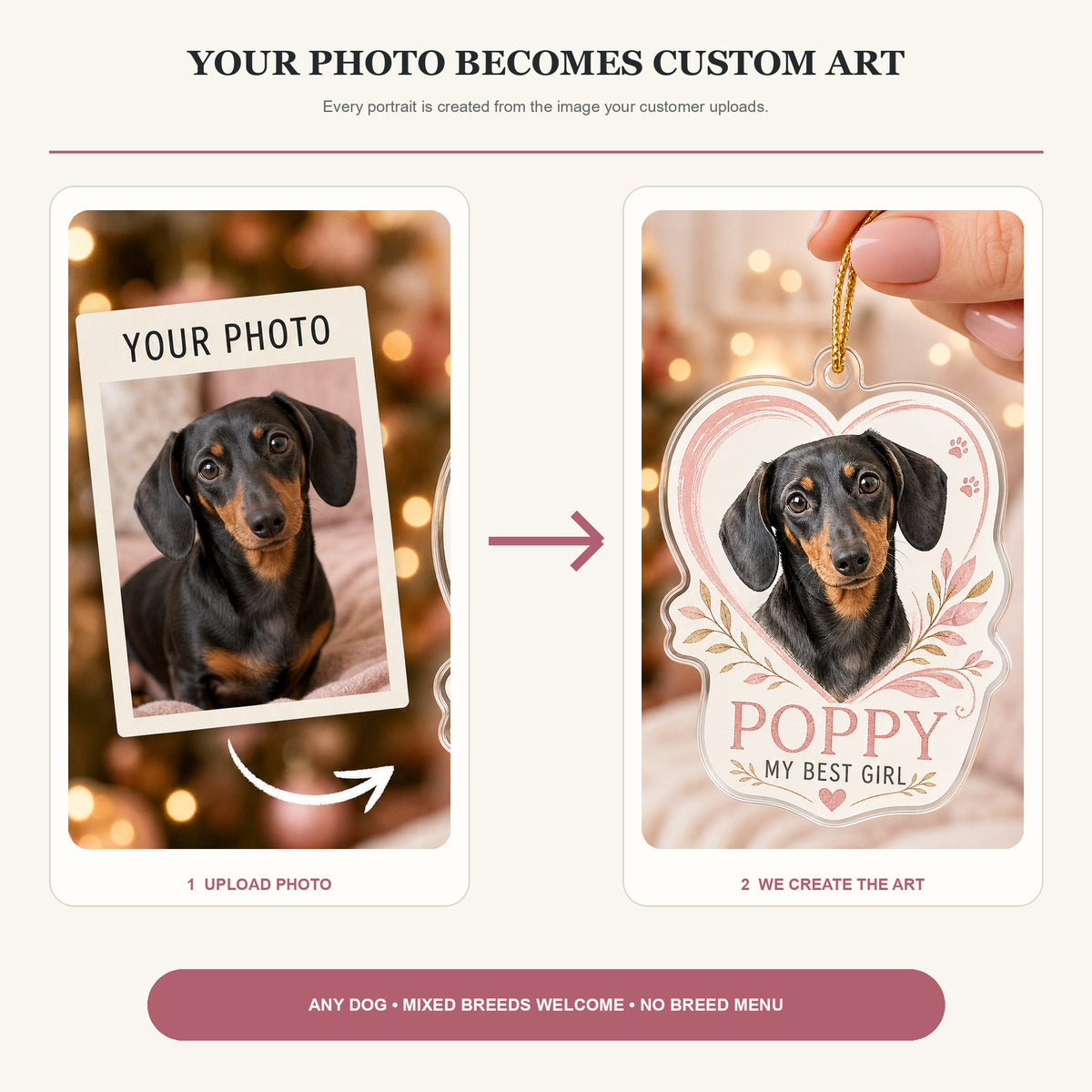 Personalized Heart Frame Dog Mom Photo Acrylic Ornament - Custom Pet Keepsake - image 3