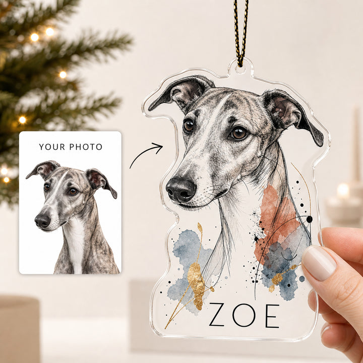 Personalized Minimal Ink Splash Dog Photo Acrylic Ornament - Custom Pet Keepsake - image 1
