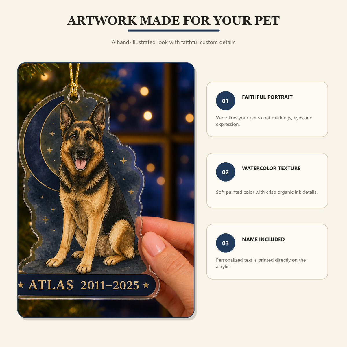 Personalized Moonlit Goodnight Pet Memorial Photo Acrylic Ornament - Custom Pet Keepsake - image 5