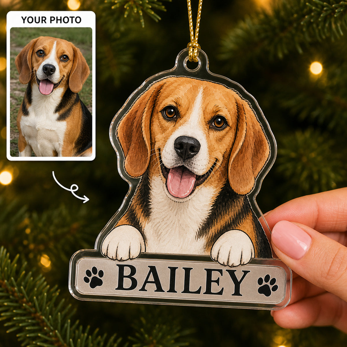 Personalized Peek Over My Name Dog Photo Acrylic Ornament - Custom Pet Keepsake - image 1